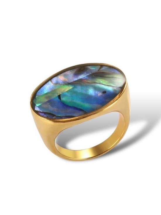 Jewelry - NWT Statement Ring Sz. 8 18K Gold Plated Oval Iridescent Abalone Shell